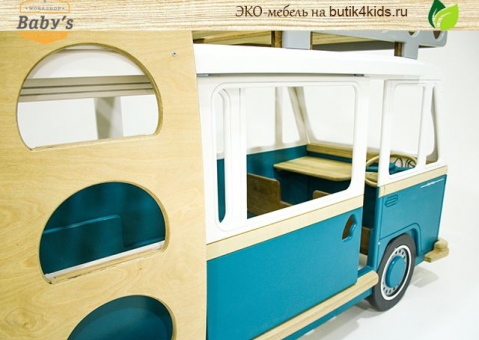 ЭКО кровать автобус Camper Оne Baby’s Garage с сиденьями и рулём